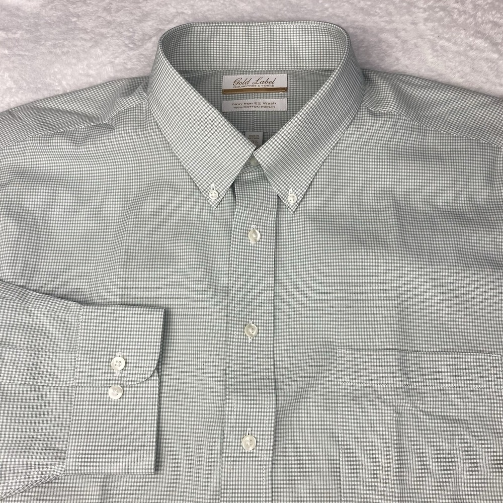Roundtree & Yorke Gold Label Dress Shirt Mens 18.5/36-37 BIG Green Check NWT!